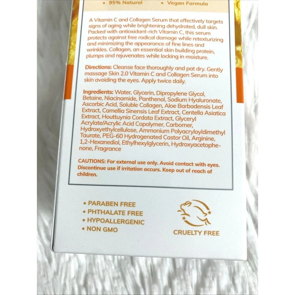Skin 2.0 Vitamin C & Collagen Facial Serum Brightens Smooths Skin Made In Korea